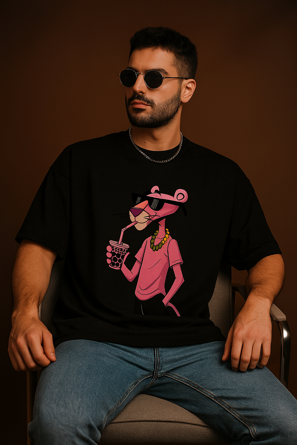 Wavy Pink Panther Oversized T-shirt – Classic Cool Meets Street Style